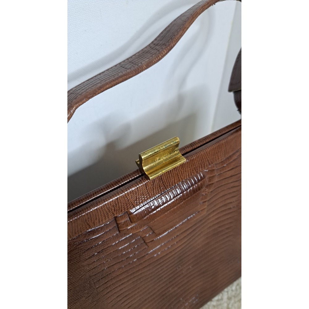 Vintage 1950-1960 Reptile Brown Lizard Style Handbag Purse Satchel - Picture 3 of 6